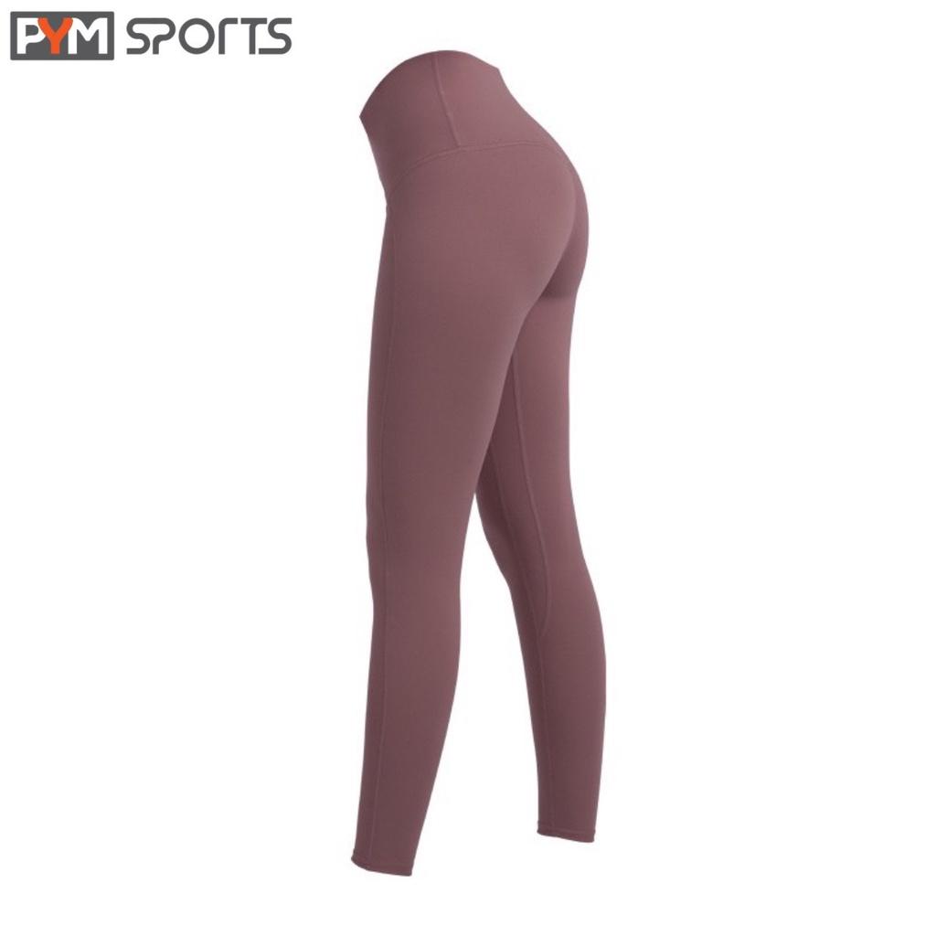 Quần legging tập gym - tập yoga PYMSPORT - PYML027 viền cạp, dài trơn, 4 màu cam, đen, xám, tím