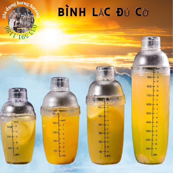 Bình lắc Shaker pha chế nhựa chia vạch đen 350ml, 500ml, 700ml, 1000ml chuyên dụng cụ pha chế trà sữa bartender