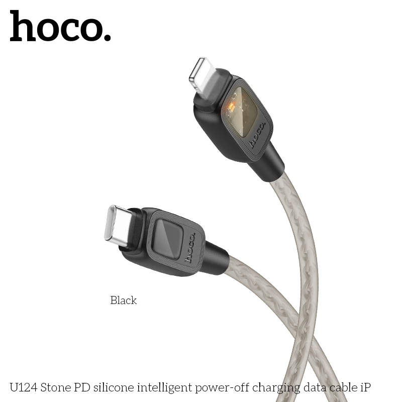 Dây cáp sạc tự ngắt (Type C to L) Hoco U124 sạc nhanh 20W/ 27W cho 11/ 12/ 13/ 14 Pro Max _ Hàng chính hãng