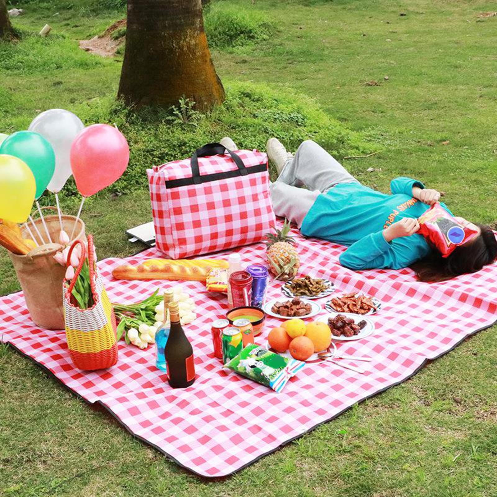 Portable Picnic Blanket with Waterproof PVC Backing, Damp-Proof Camping Beach Hiking Mat Tote Bag- Durable, Comfortable