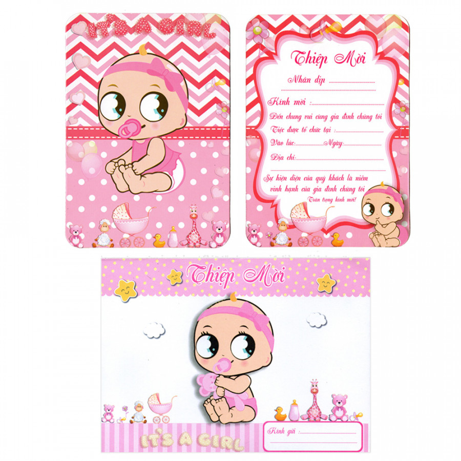Combo 10 thiệp mời sinh nhật baby - bé gái