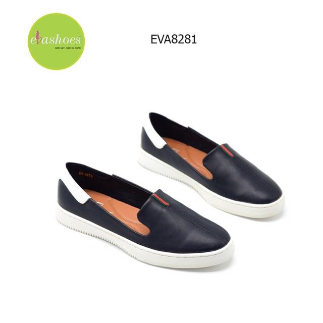 Giày Slip On Đế Bệt Evashoes - Eva8281(Màu Đen, Kem, Trắng