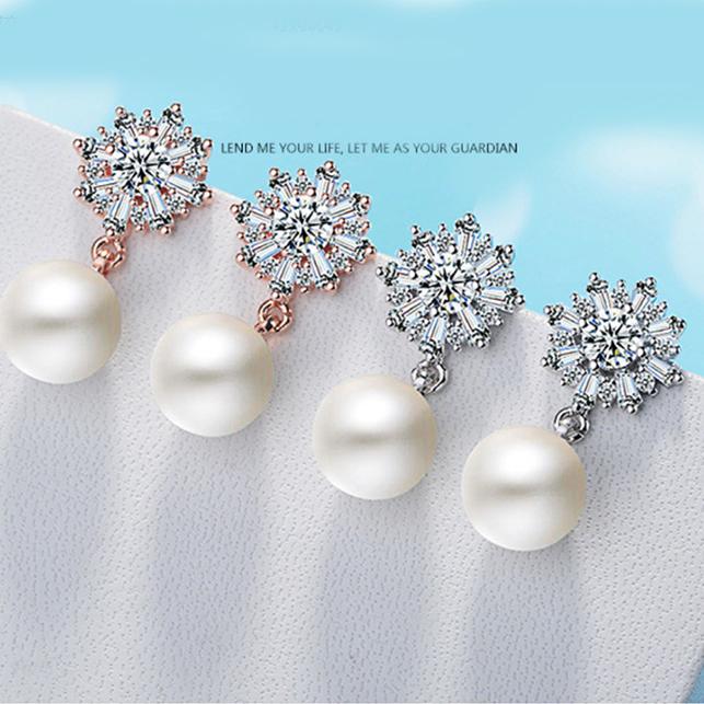 Bông Tai Ngọc Trai, Khuyên Tai Ngọc Trai Hoa Tuyết Hạt 10 Ly (Ngọc Trai Nhân Tạo) - XBB20 - Bảo Ngọc Jewelry