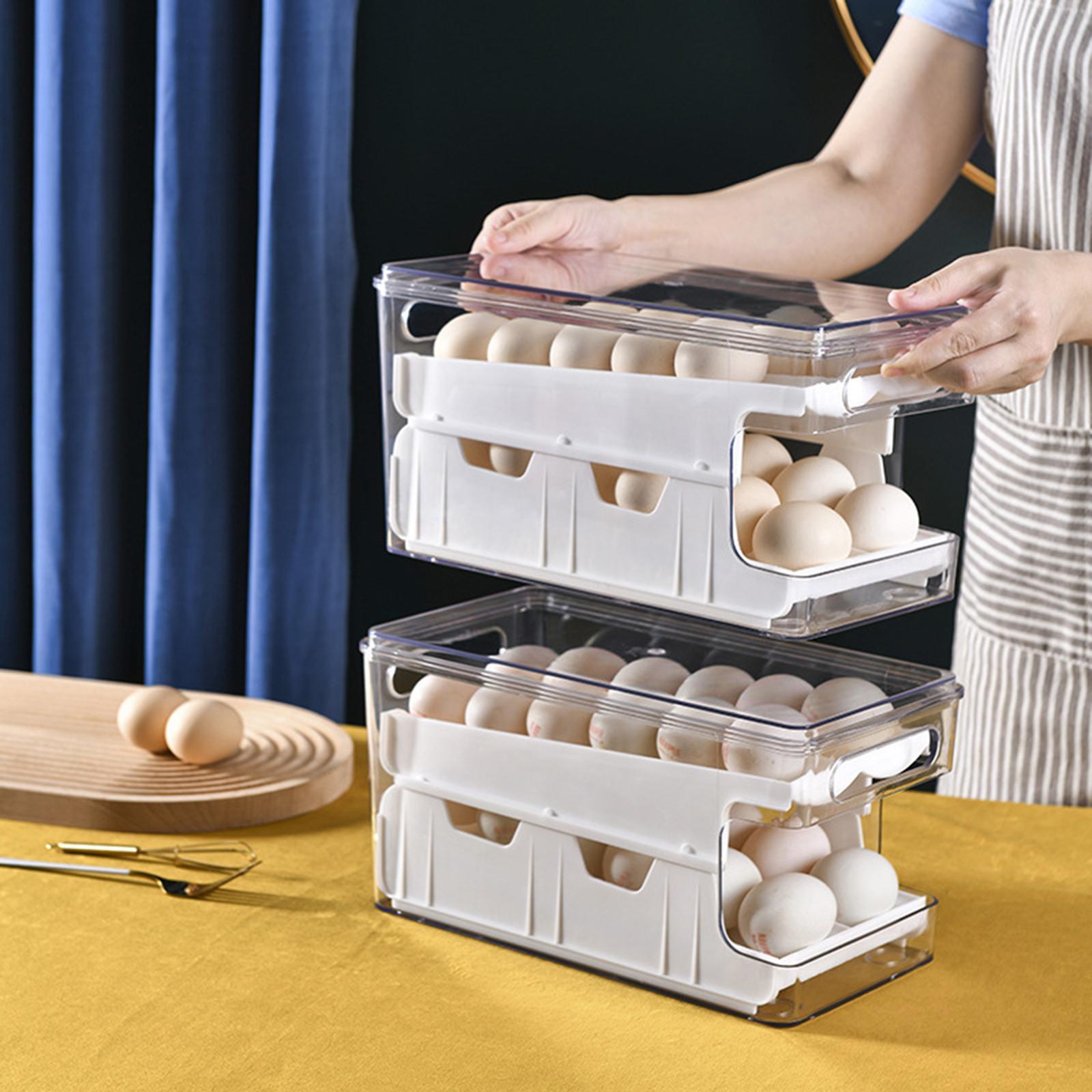 Egg Storage Box Automatic Filling Stackable Organizer for Refrigerator Kitchen Household