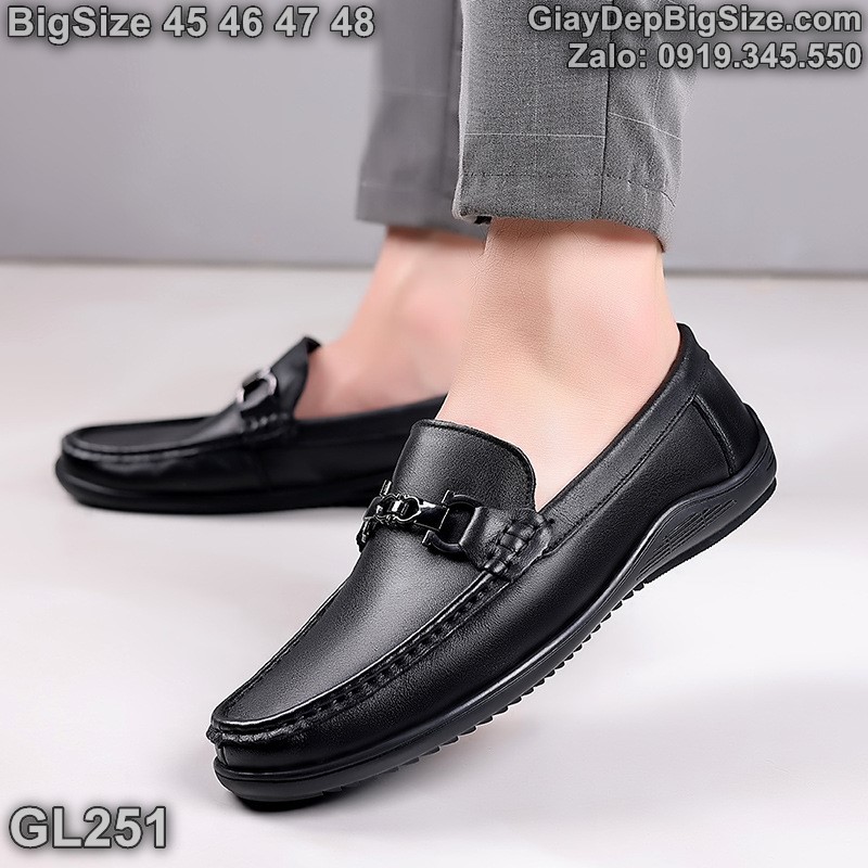 Giày mọi xỏ da thật, giày lười cỡ lớn 45 46 47 48 cho nam cao to chân ú bè. Big size slip-on shoes for wide feet