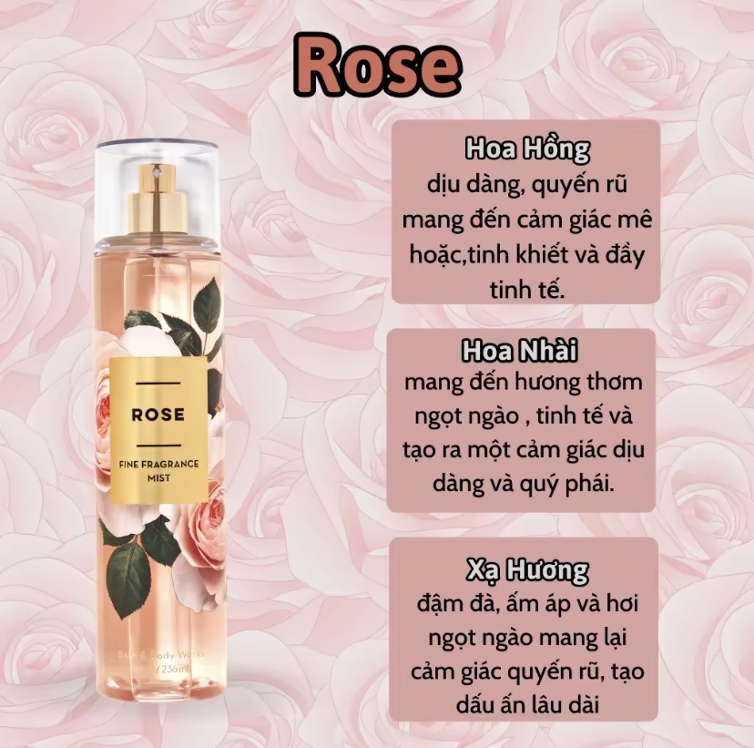 Body Mist Rose 236ml - Bath and Body Work Rose Chính Hãng