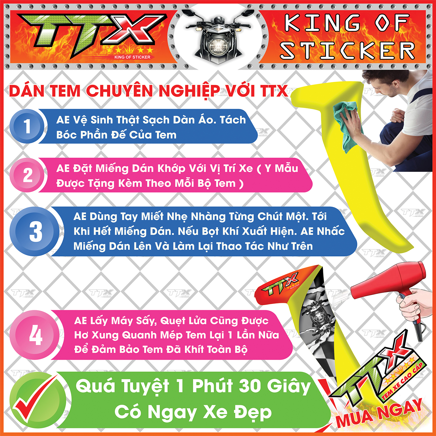 Tem dành cho xe sirius rc , Team phụ kiện sirius màu hồng chữ đen nền trắng đẹp xuất sắc , Shop TTX tem rời sirius mã (S0015/A9)