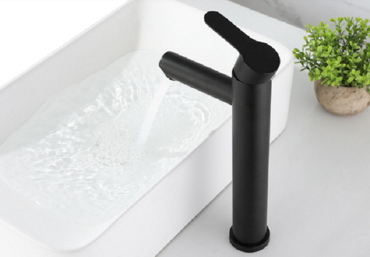 Vòi lavabo nóng lạnh tròn đen inox cao cấp MS2 - dùng cho lavabo đặt bàn