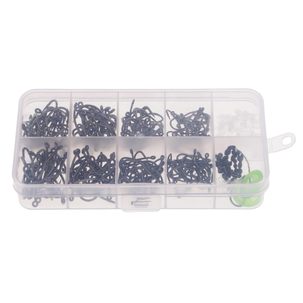 200Pcs Barbless Barbed Fishing Hooks  Hooks Fishhook w/ Stoppers & Beads