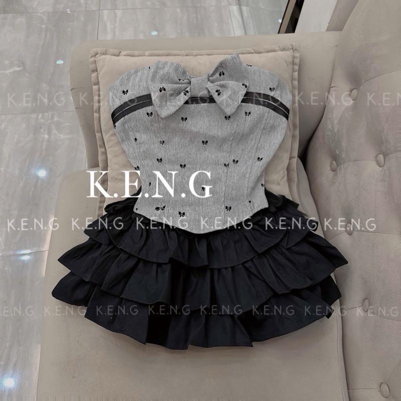 Set áo quây nơ ngực chân váy 3 tầng ngắn xinh BY JOLIE - Hồng