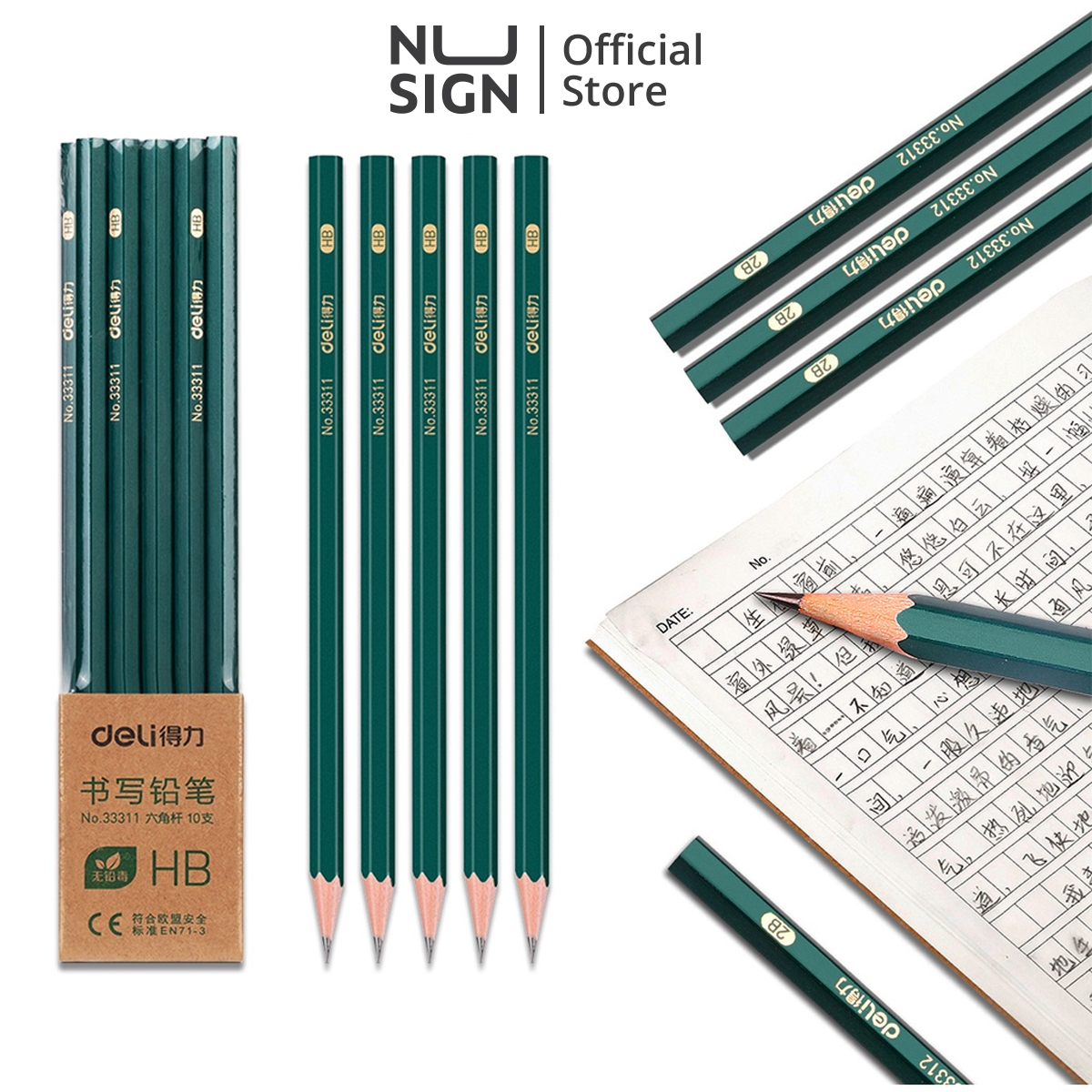 Bút Chì Lục Giác Nusign - Loại 2B/HB - 10 Chiếc/Hộp - 33311 / 33312