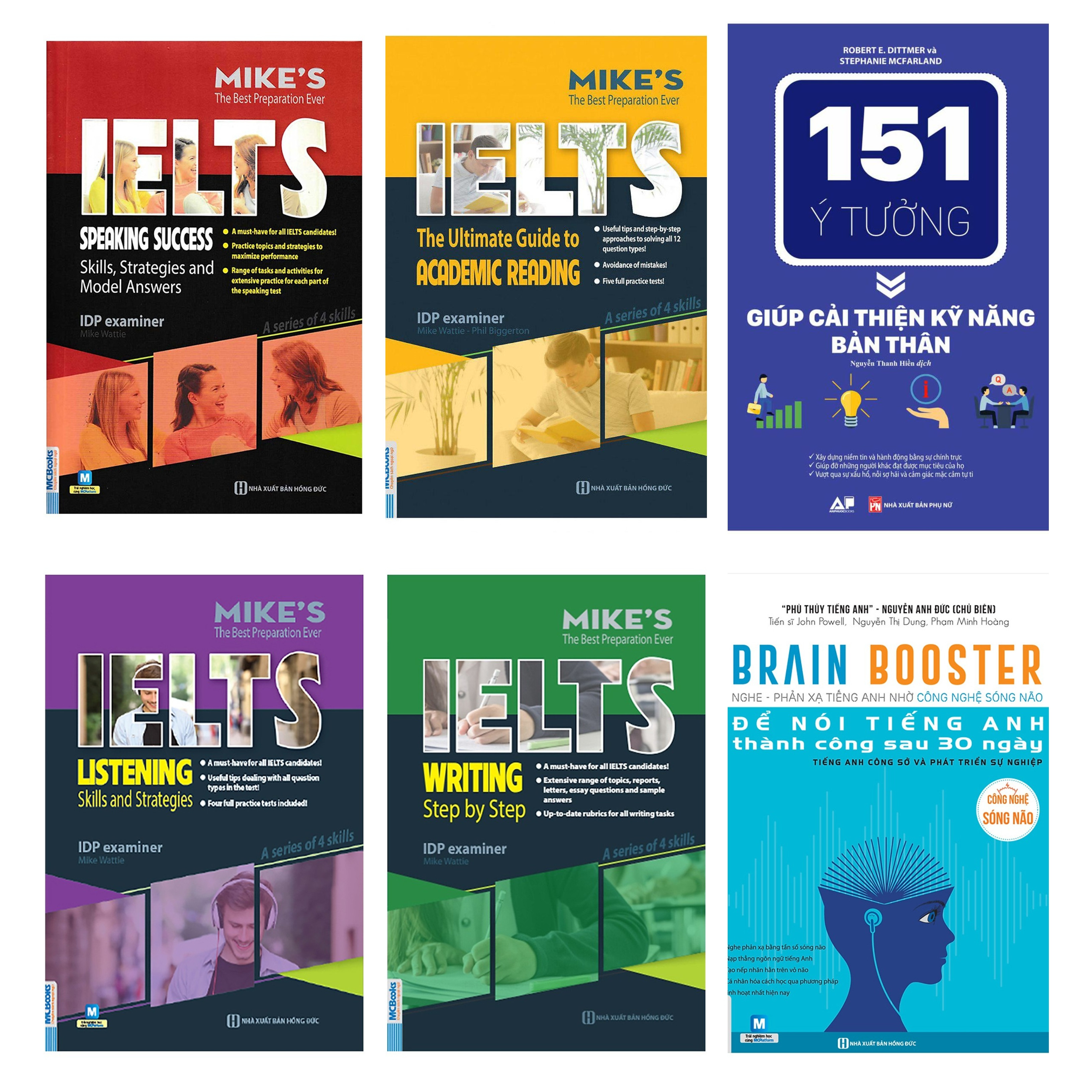 Combo bộ sách Ielts Mikes + Brain booster + 151 Ý Tưởng Giúp Cải Thiện Kỹ Năng Bản Thân