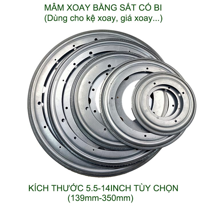 01 Mâm xoay 360 độ dùng cho kệ sách, bàn xoay đa năng, bằng thép mạ chống gỉ có bi (D13.9-D35cm tùy chọn)