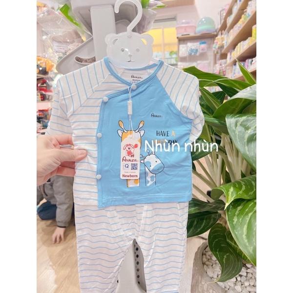 Bộ Avaler sơ sinh sợi tre/ cotton nỉ cài lệch/cài chéo size Nb/3-6m