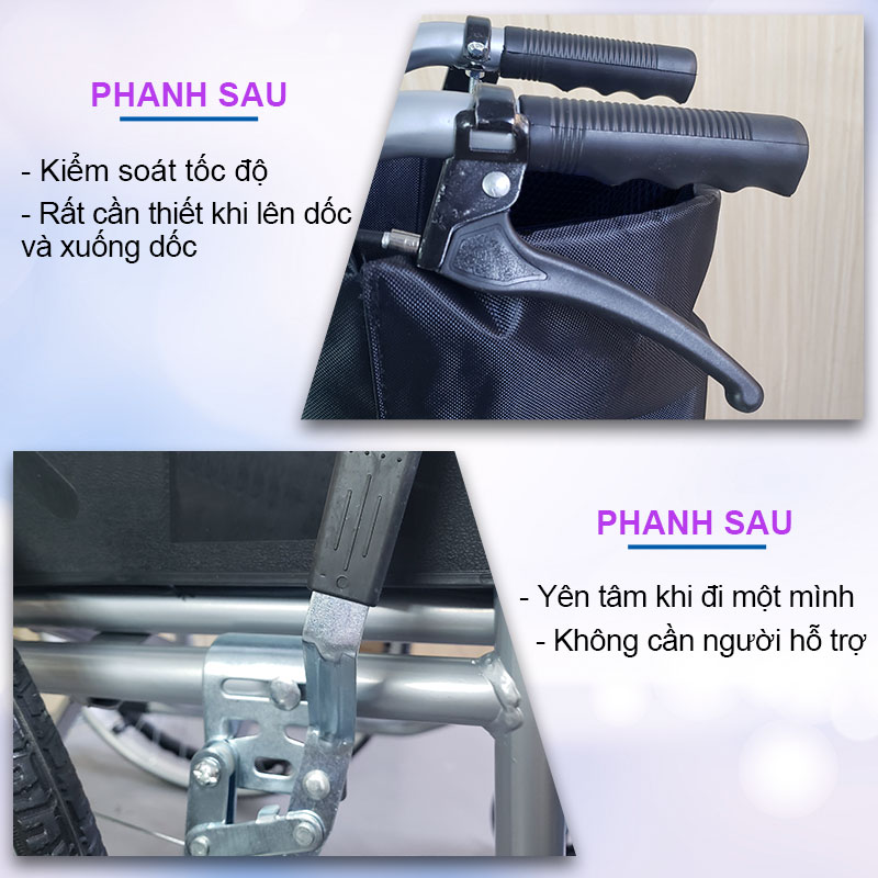 Xe lăn tay có đệm kèm bô vệ sinh, cho người già người bệnh, chấn thương gặp khó khăn trong việc đi lại S213-3+D