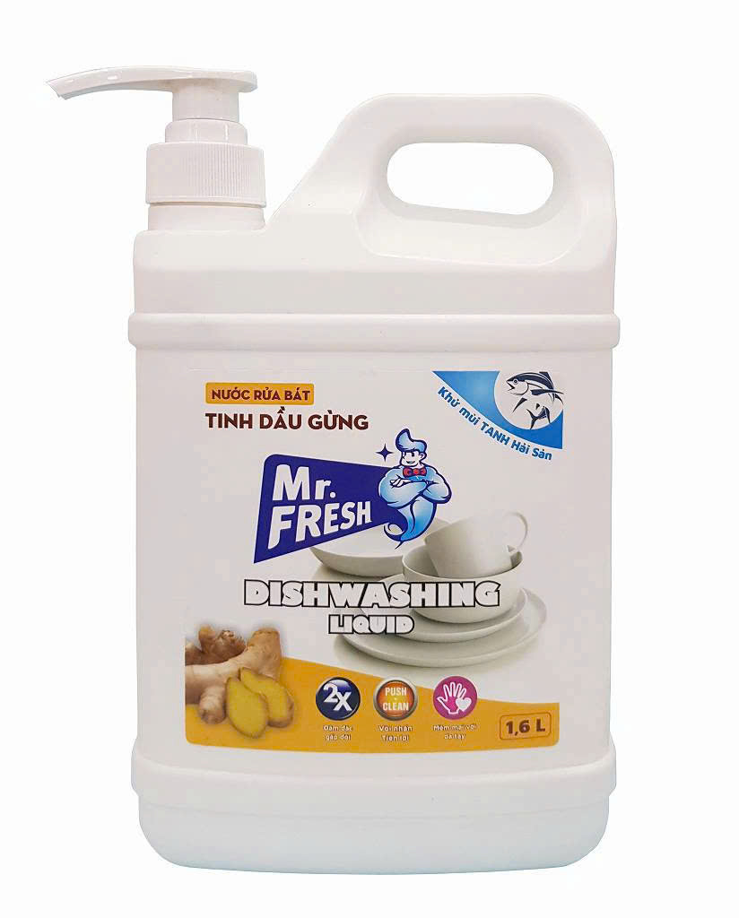 Nước rửa chén bát siêu sạch khử mùi hải sản Mr Fresh 1,6L Tinh Dầu Gừng/ Tinh Dầu Quế / Tinh Chất Cám Gạo