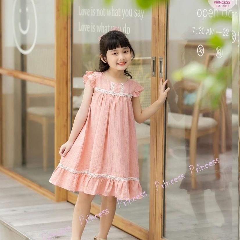 Váy hè cho bé gái 1-6 tuổi sát nách phối ren đuôi cá, Đầm babydoll trẻ em vải boil lụa hạt nhẹ thoáng mát