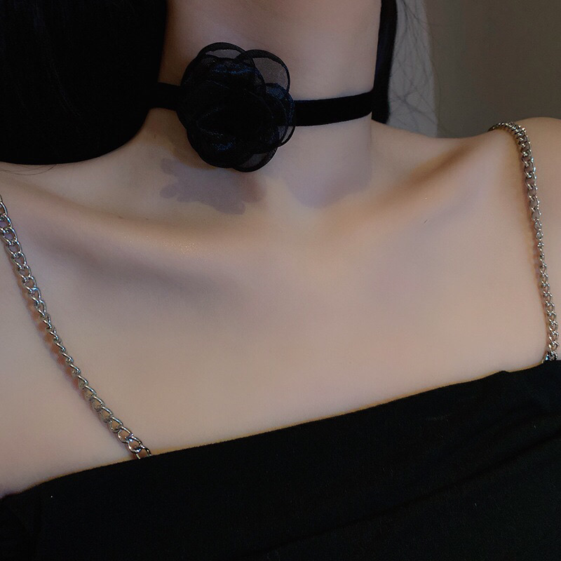 Vòng Cổ Choker Nhung Hoa Voan Xinh Xắn Thời Trang