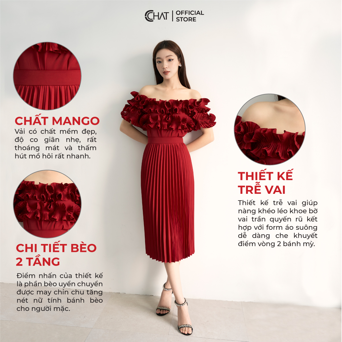 Áo Kiểu Nữ  Trễ Vai Dập Ly Bèo Suông Chất Mango Cao Cấp 12ANE2025ST