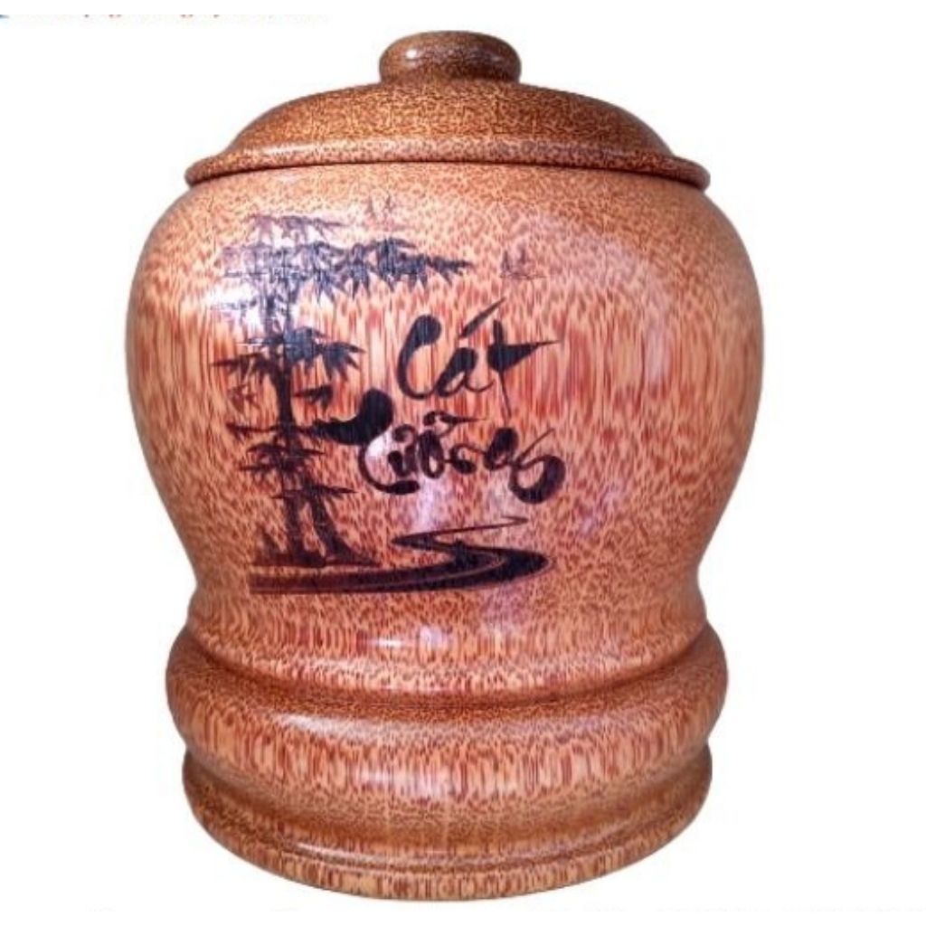 Bộ Bình Trà Gỗ Dừa Khắc Hoa Văn Lồng Chữ Tài Lộc Và Bình Trà 700 - 950ml - Sản Phẩm Được Sản Xuất Tại Bến Tre
