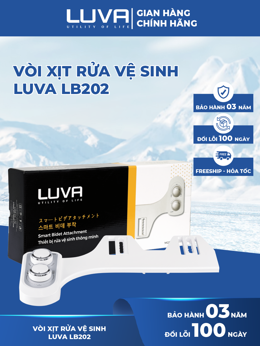 Vòi rửa xịt vệ sinh thông minh LUVA Bidet LB202, 2 Chế Độ Rửa Nóng Lạnh xuất Hàn Quốc, bảo hành 3 năm, đổi lỗi 100 ngày