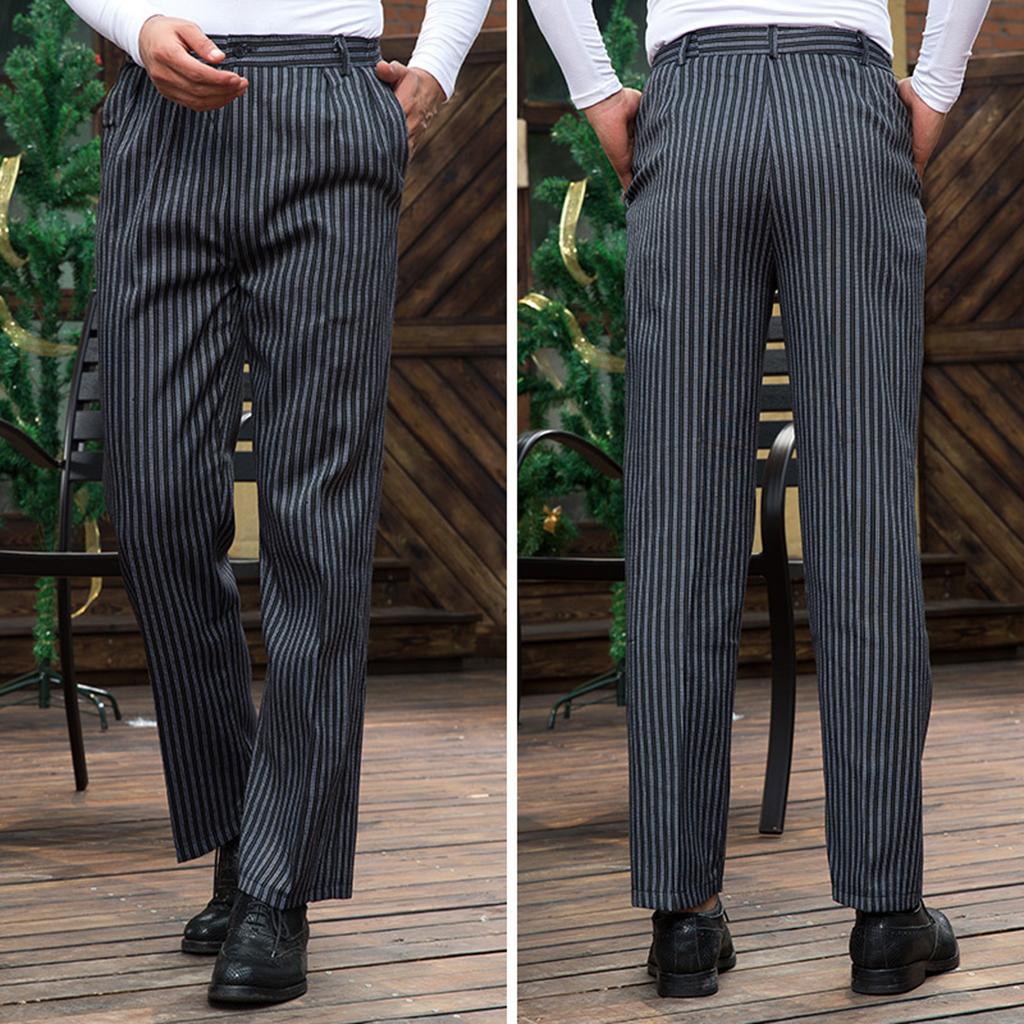 Professional Chef Trousers 2 Pockets Cotton Stripe Work Pants for Mens Womens
