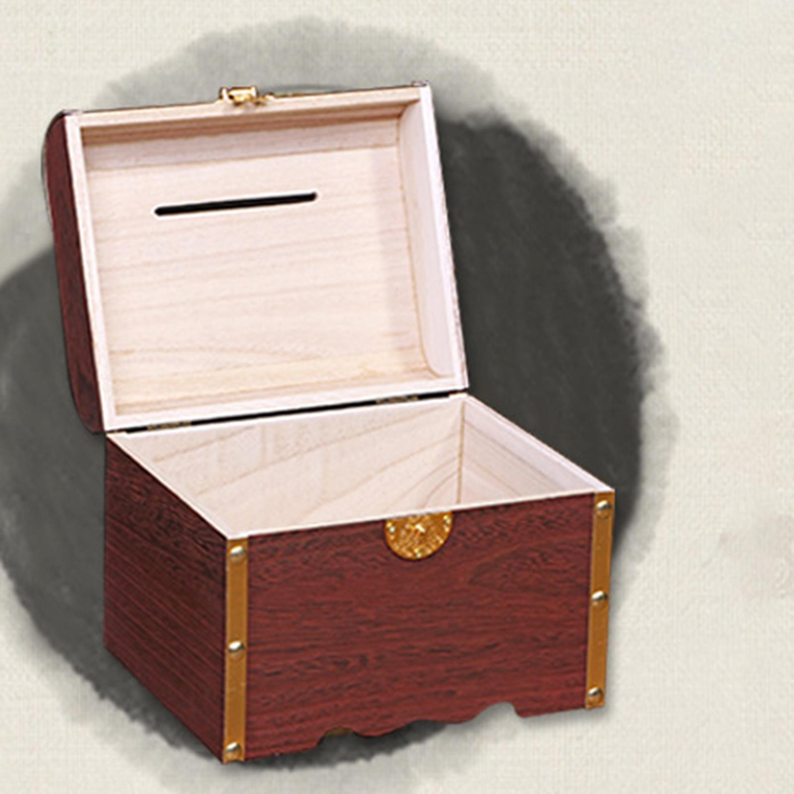 Vintage Wooden Piggy Bank Jewelry Box Storage Box Retro for Home Decor Dark