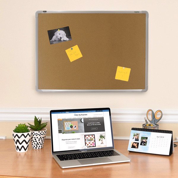 Bảng Ghim Lie Khung Nhôm Easyboard - KT 60x80cm, 60x100cm, 80x120cm - Bảng Ghim Gỗ Bần Tân Hà - Tặng Phụ Kiện