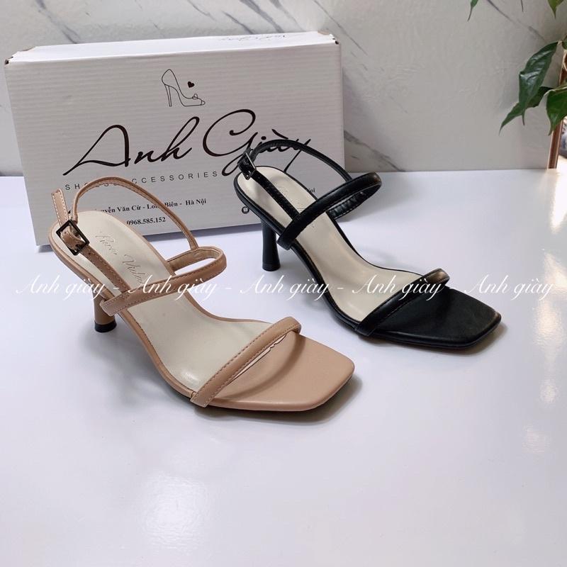 SD73 - Sandal quai ngang da lì mũi vuông quai mảnh gót nhọn 7p hàngVNXK 2 màu đen, kem phù hợp đi chơi, đi làm, cưới hỏi