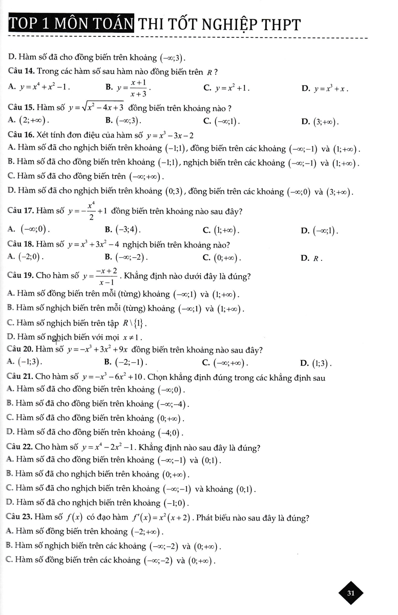 TOP 1 THPT HÀM SỐ VÀ ỨNG DỤNG CỦA ĐẠO HÀM_TCD