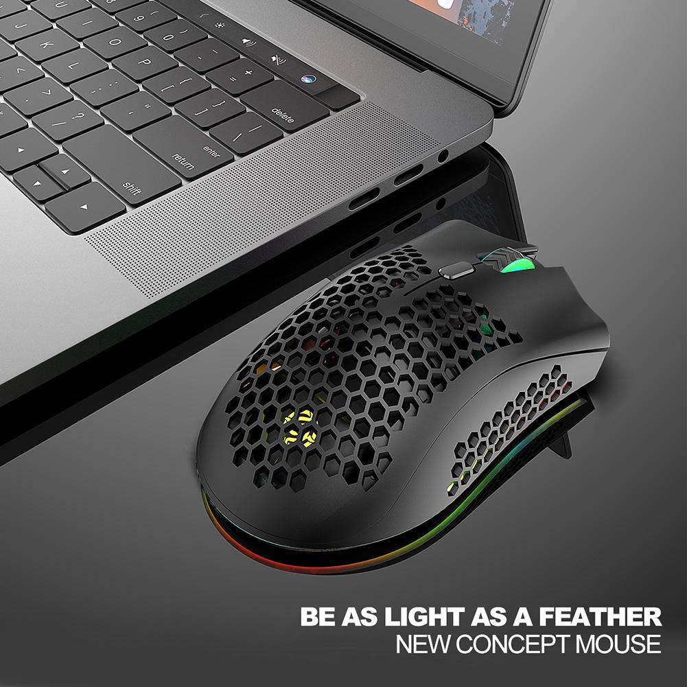 BM600 Rỗng Tổ Ong Game Thủ Chuột USB 2.4GHz Không Dây Màu RGB 7 Phím/800/1200/1600 DPI Sạc Chuột