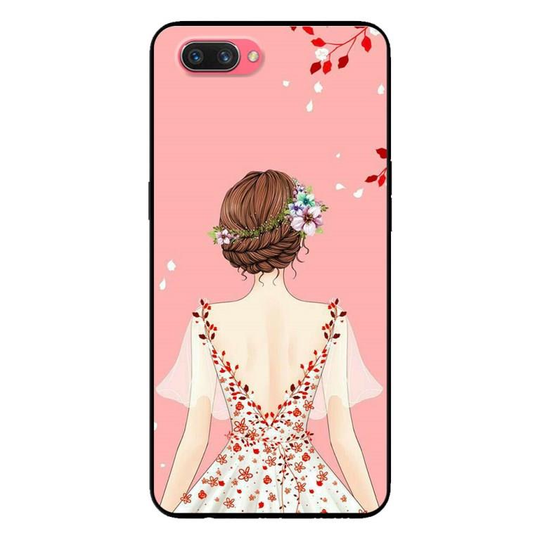 Ốp Lưng in cho Oppo A3s - Realme C1 Mẫu Cô Gái Váy Hồng Nền Hồng - Hàng Chính Hãng