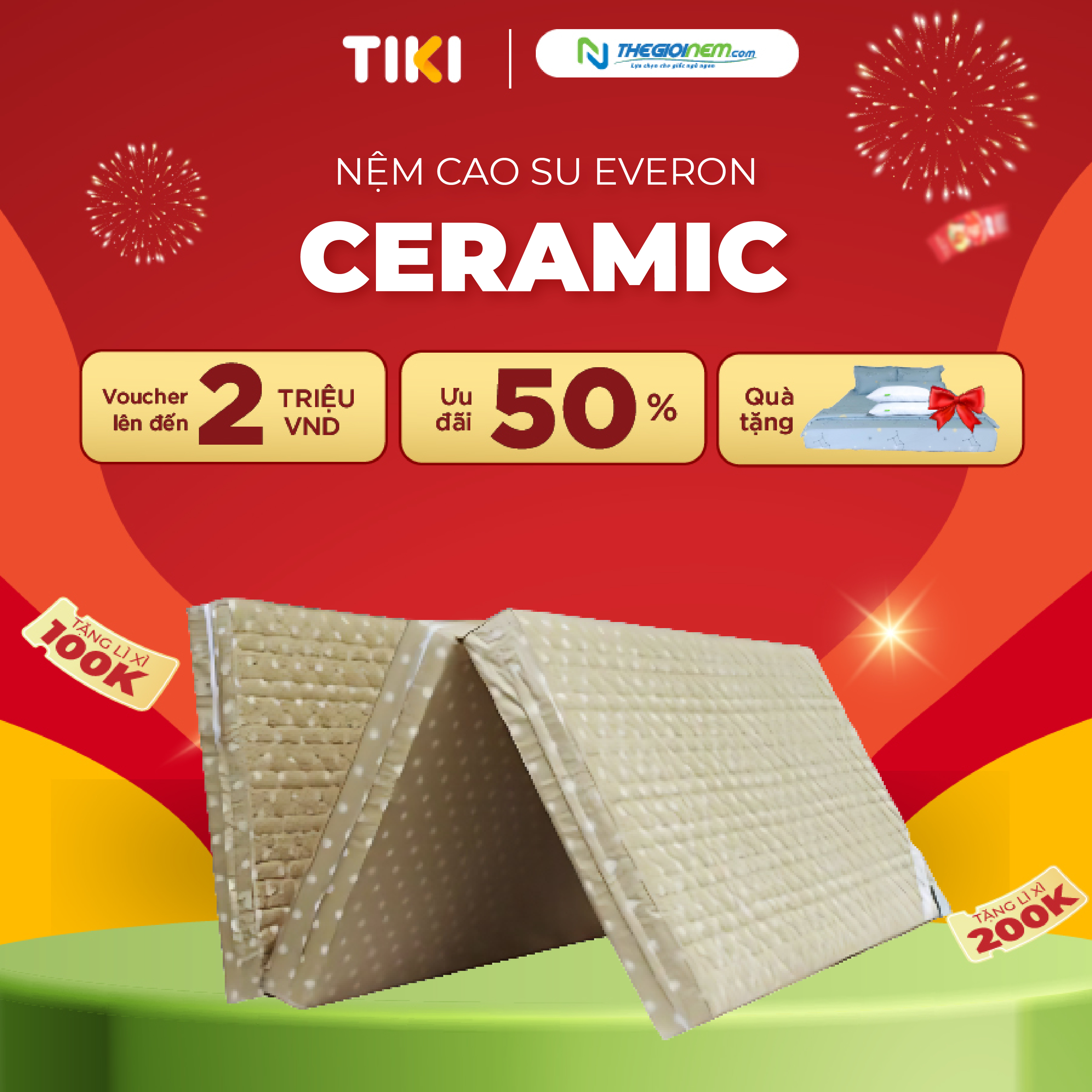 Nệm Bông Ép Gấp 3 Everon Ceramic  có chần gòn  - 120 x 200 x 9cm