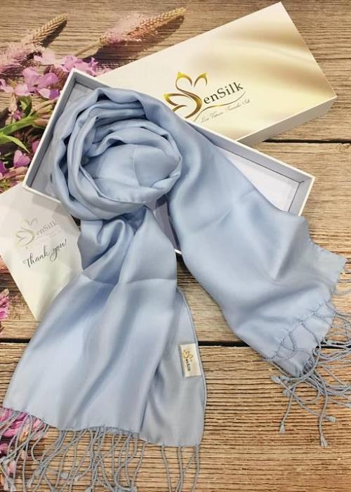 Khăn Lụa Thời Trang SenSilk (Xanh) - Quà Tặng Đối Tác - 100% Silk Gift, Khăn Lụa Tơ Tằm Bảo Lộc, Khăn Lụa Cao Cấp