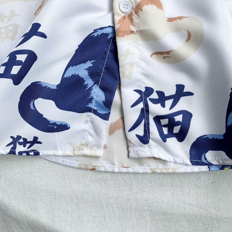 Áo Sơ Mi Nam Tay Ngắn Dáng Rộng In Hình Mèo Thời Trang