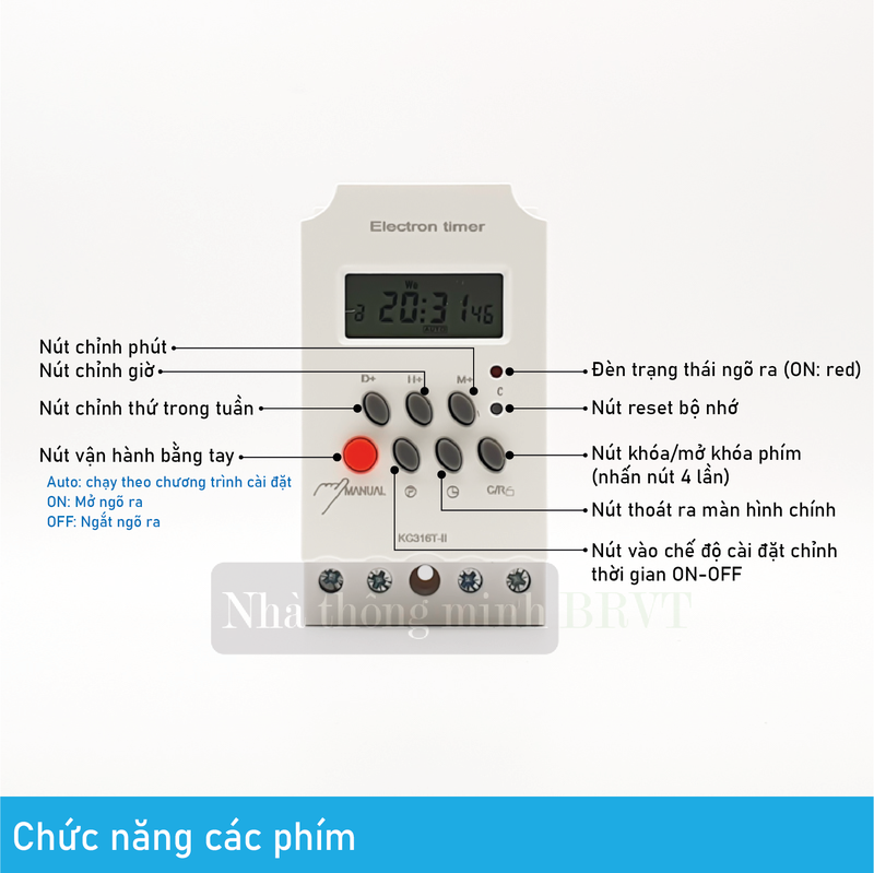 Bộ công tắc,Timer hẹn giờ bật tắt thiết bị điện KG316 T-II 25A/220V 16 chương trình
