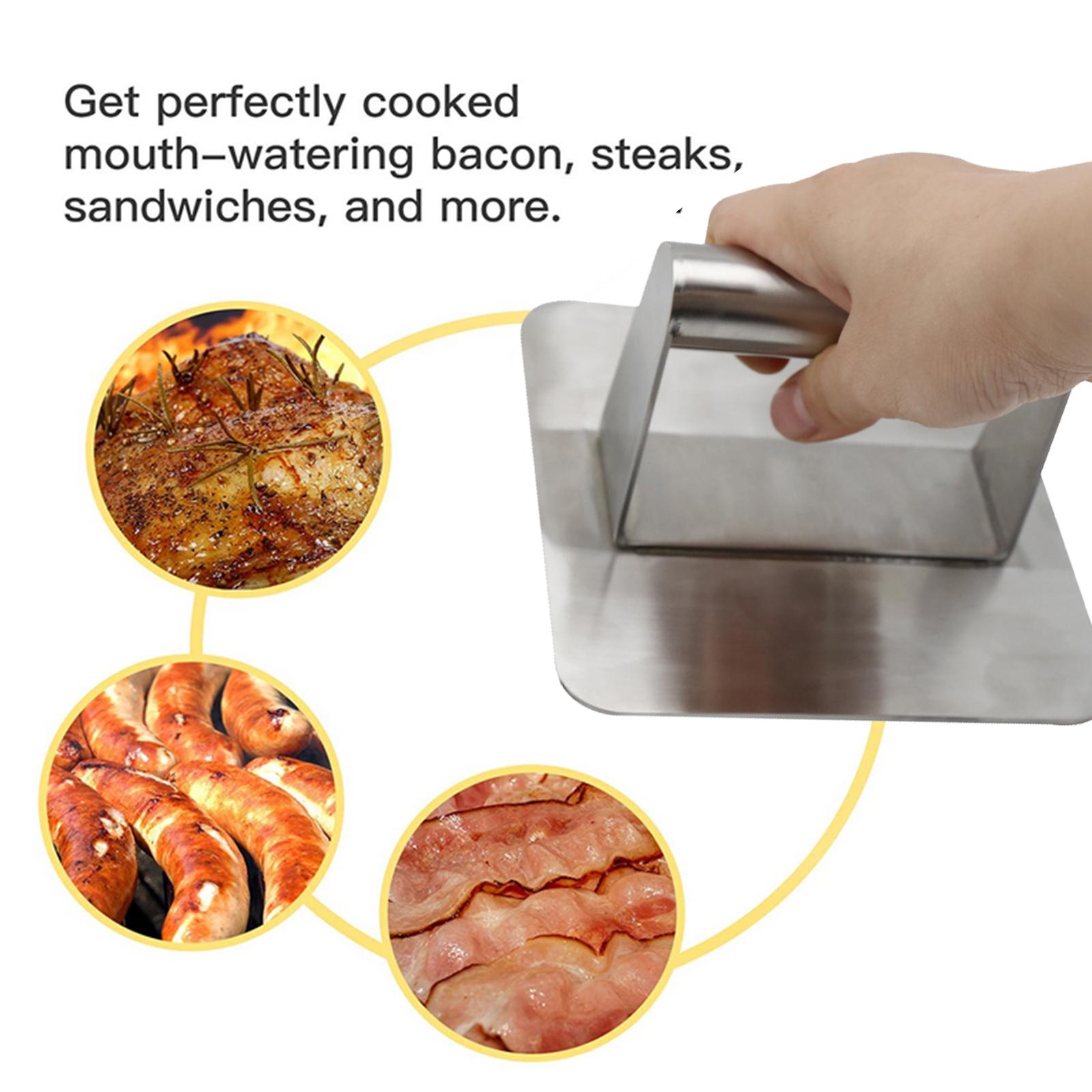 Grill Press 304 Stainless Steel 5.5” Bacon Presser Spatula Burger Press for Grill Cooking