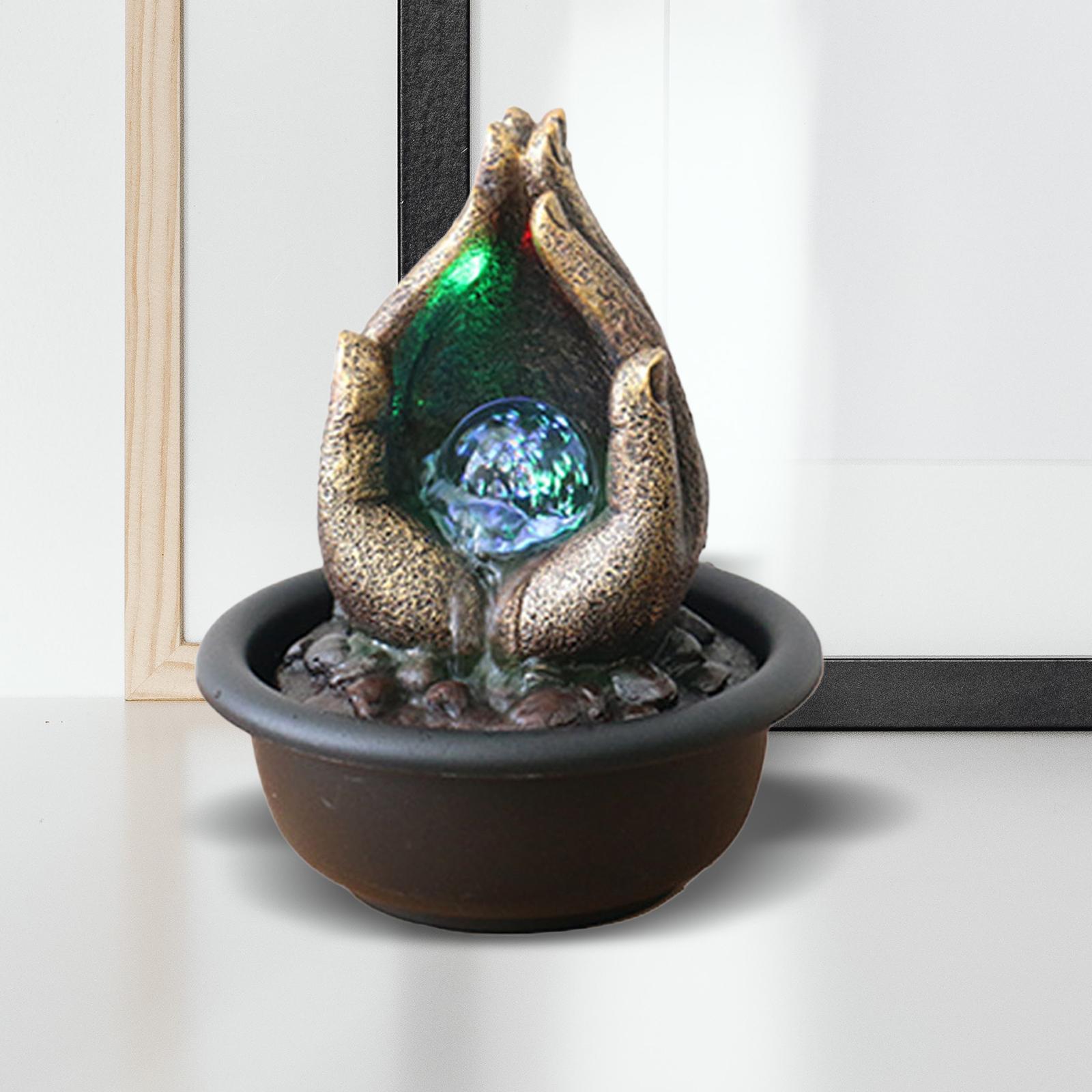 Tabletop Water Fountain, Indoor Water Fountain, Mini Feng Shui Led Resin Waterfall Fountain, for Home Indoor Bedroom Decoration Gift