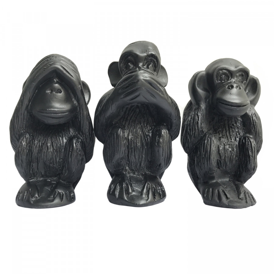 Tượng đá trang trí bộ ba khỉ tam không - cỡ trung cao 11cm - Màu đen