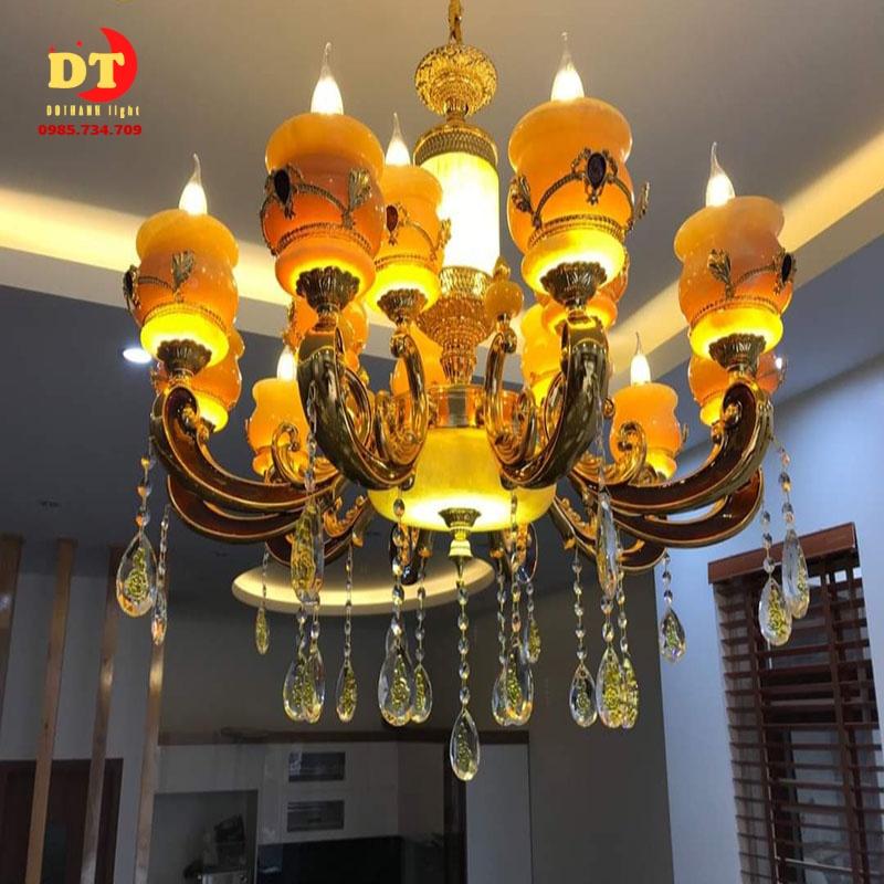 Đèn chùm tay chao đá cao cấp phong cách tân cổ điển hiện đại DCN