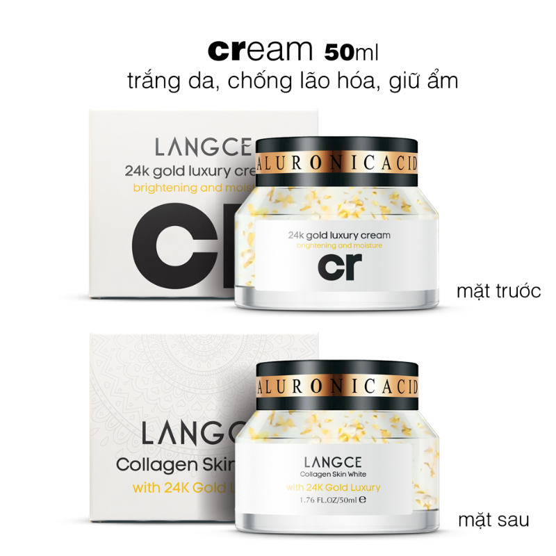 Collagen Skin White Cream 24k Trắng Da, Giữ Ẩm Chống Lão Hóa 50ml cho Nam TẶNG Gel Vệ Sinh Vùng Kín Nam 100ml LANGCE