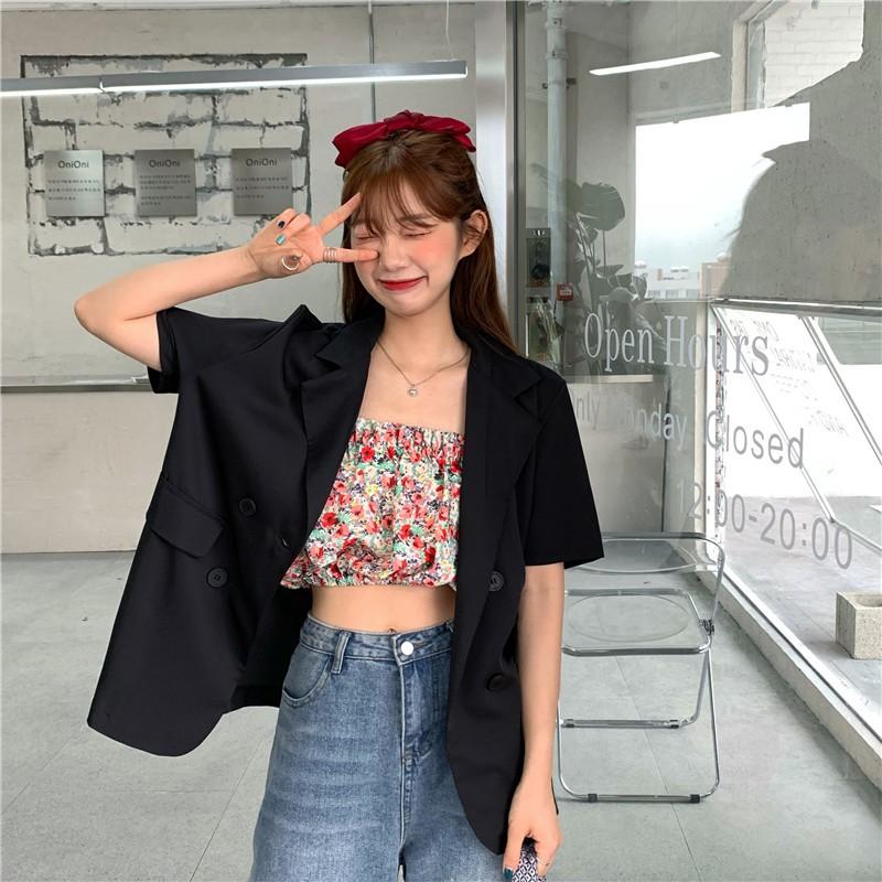 Áo Blazer - Vest Cộc Tay Dáng Rộng Chất Mát - khoác ngoài 1 lớp trơ -trơn/kẻ tông màu lạ đen, trắng nâu