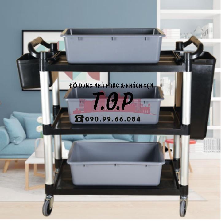 Xe Đẩy Nhựa 3 Tầng, Xe Dọn Thức Ăn 3 Tầng - Chưa Bao Gồm Thau