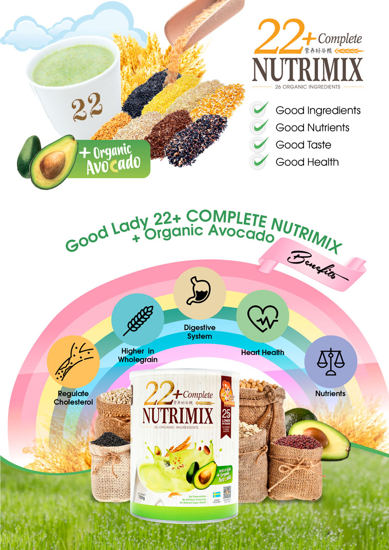 Bột ngũ cốc dinh dưỡng cao cấp 22+ Complete Nutrimix - Organic Avocado (vị Bơ) 750g/hộp thiếc