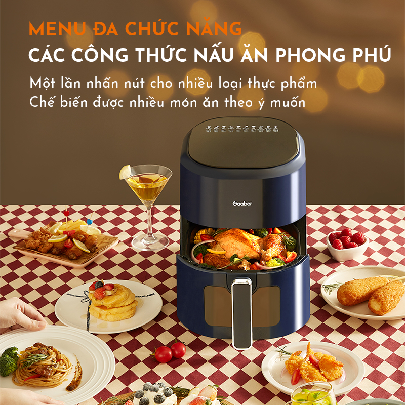 Nồi chiên không dầu điện tử GAABOR GA-E5D01 dung tích 5 lít 10 chế độ nấu công suất 1200W cửa kính quan sát thức ăn - Hàng chính hãng