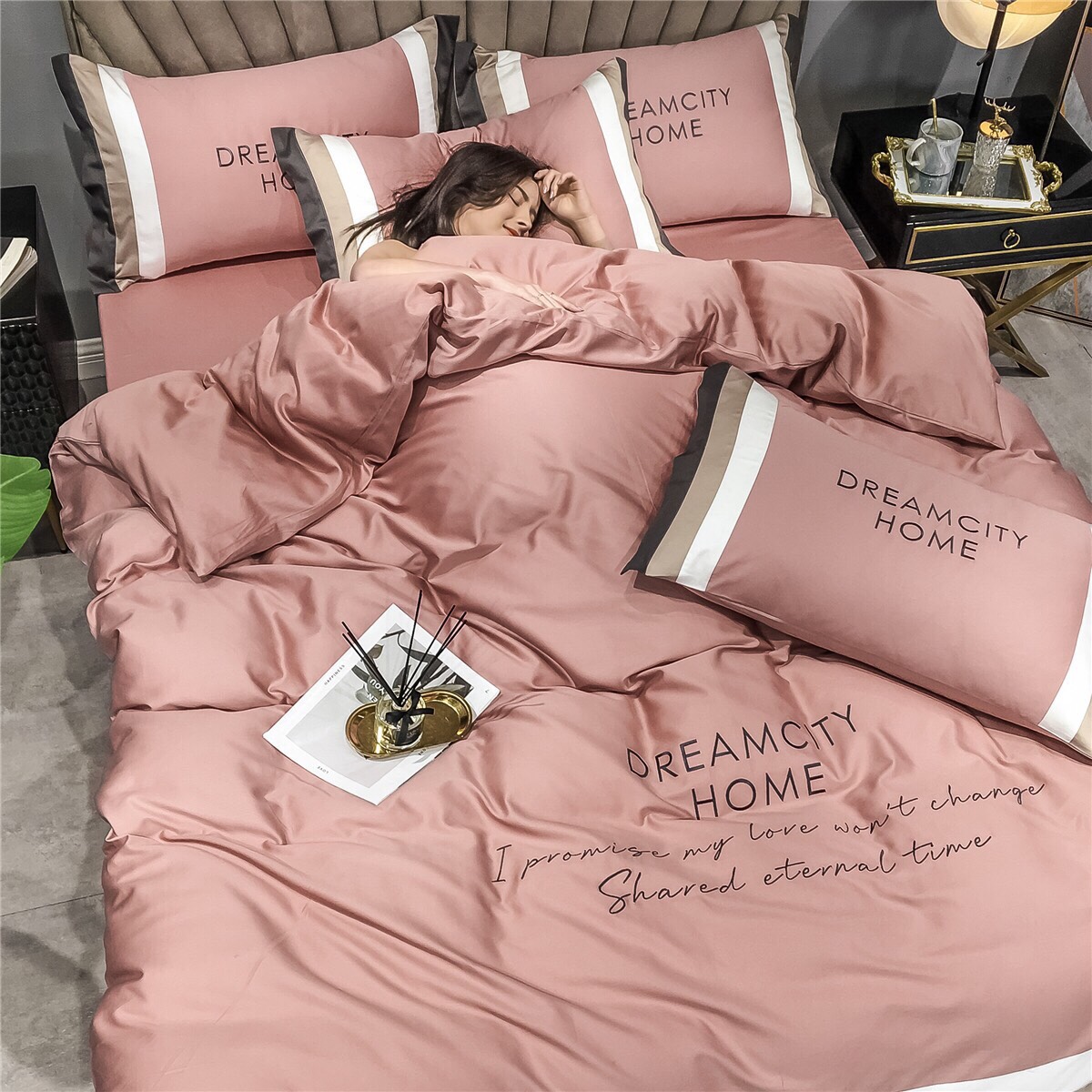 Set Chăn Ga Gối Lụa Tencel Cao Cấp - Hồng
