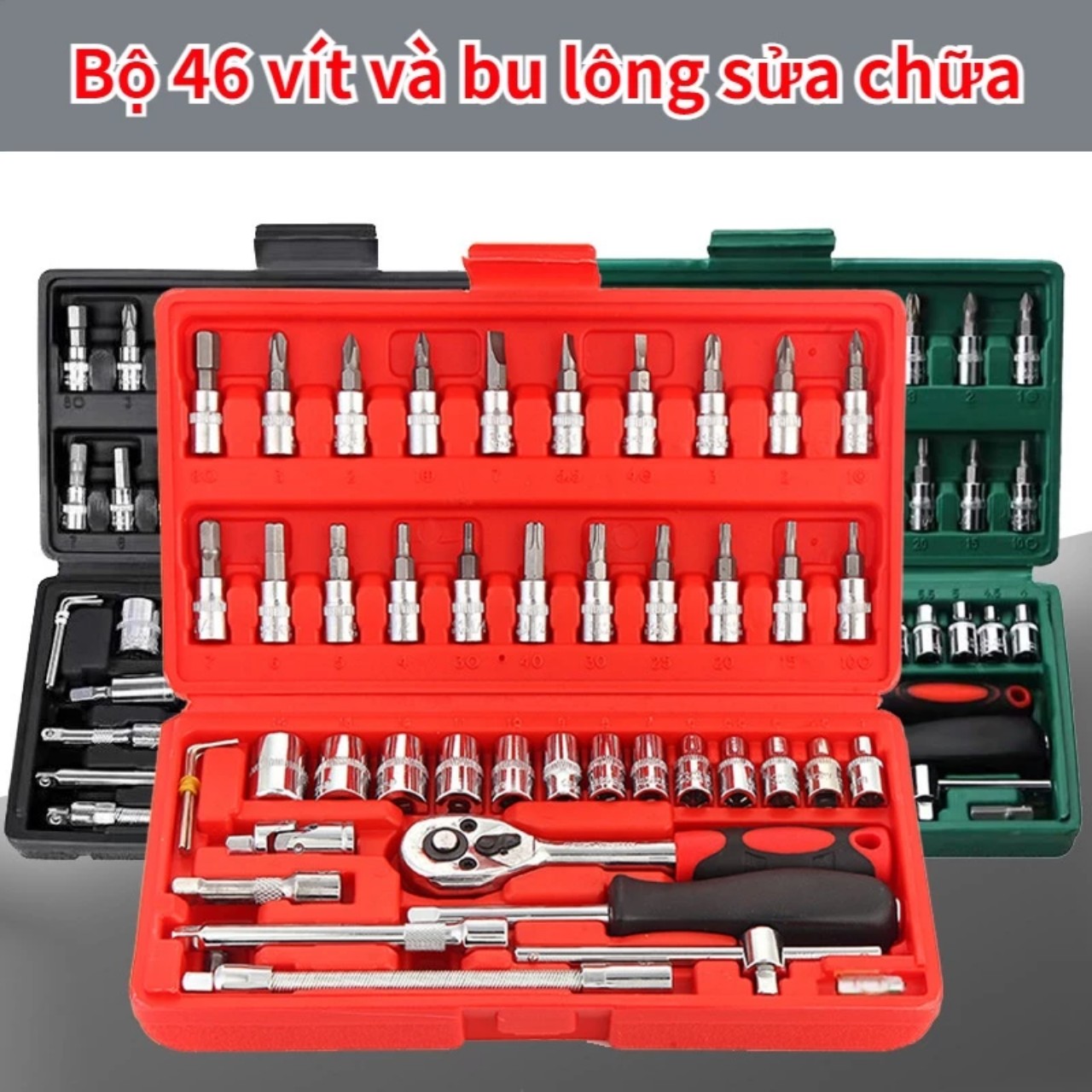 Bộ Dụng Cụ Mở Bu-lông & Ốc Vít Sửa Chữa Ô Tô và Xe Máy - 46 Chi Tiết Cầm Tay Cao Cấp Loại Tốt