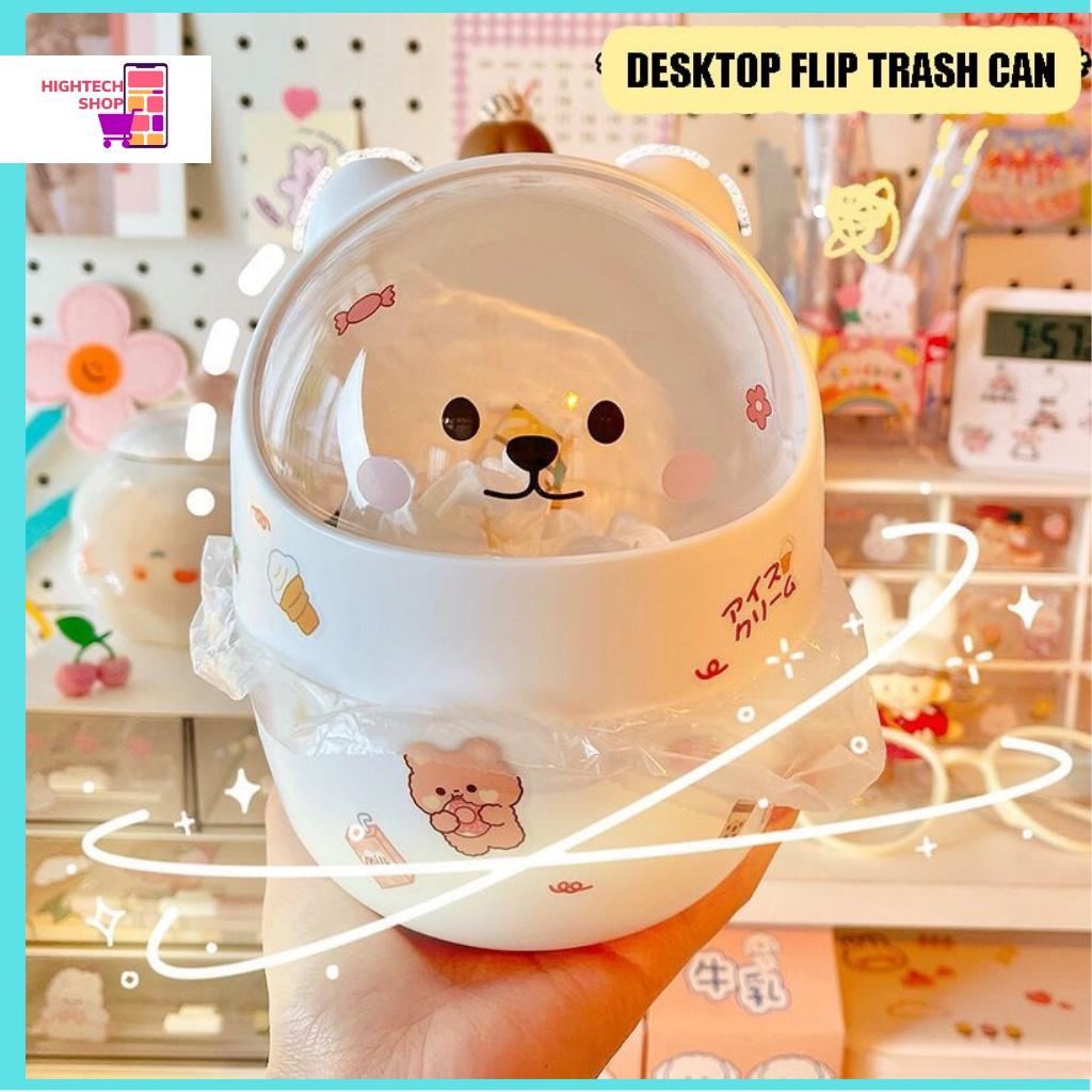 Thùng rác mini để bàn hình gấu dễ thương kèm sticker