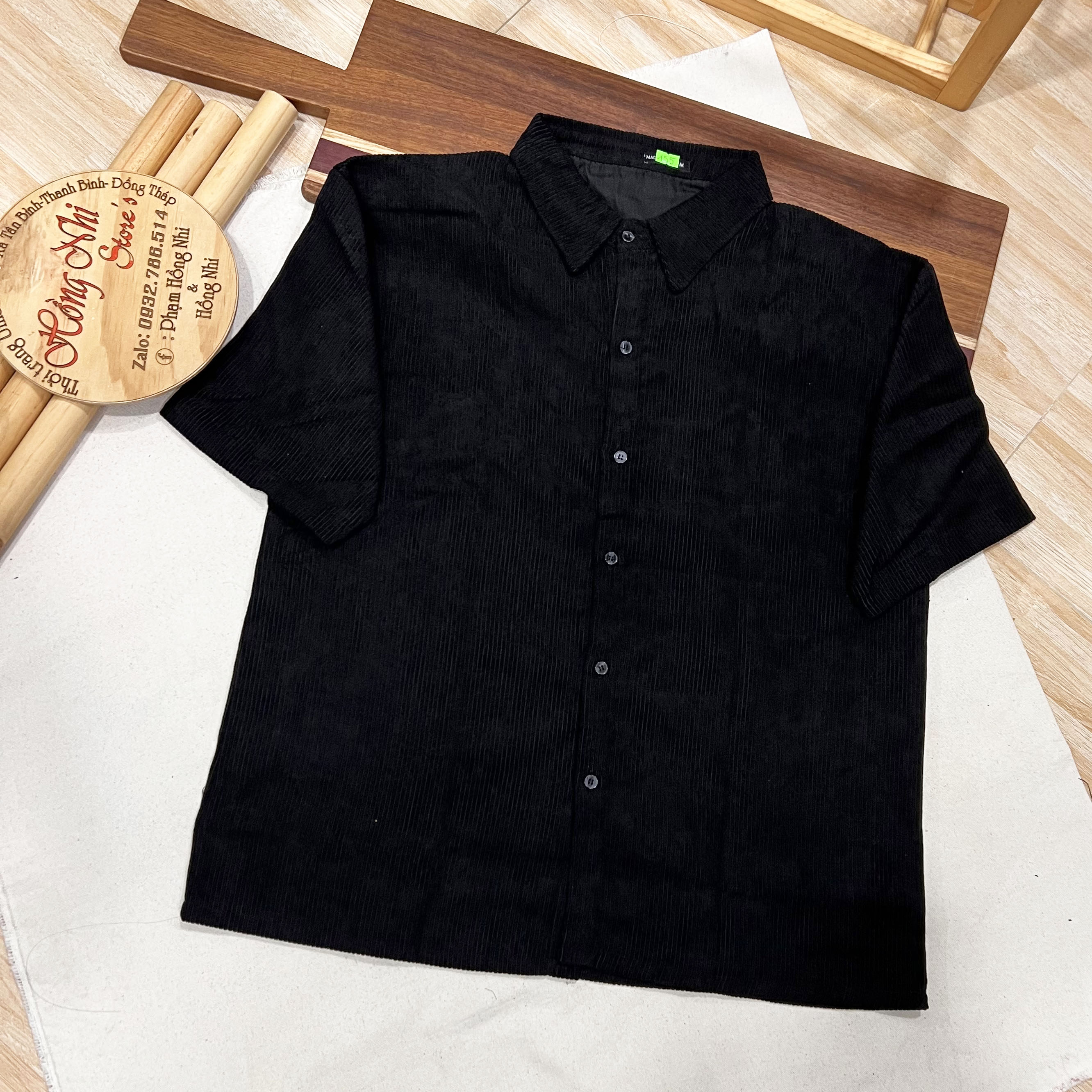Áo Sơ Mi Nhung Tăm Thêu Chữ S Bắt Tay Dáng Rộng Nam Nữ Ulzzang Unisex - MM