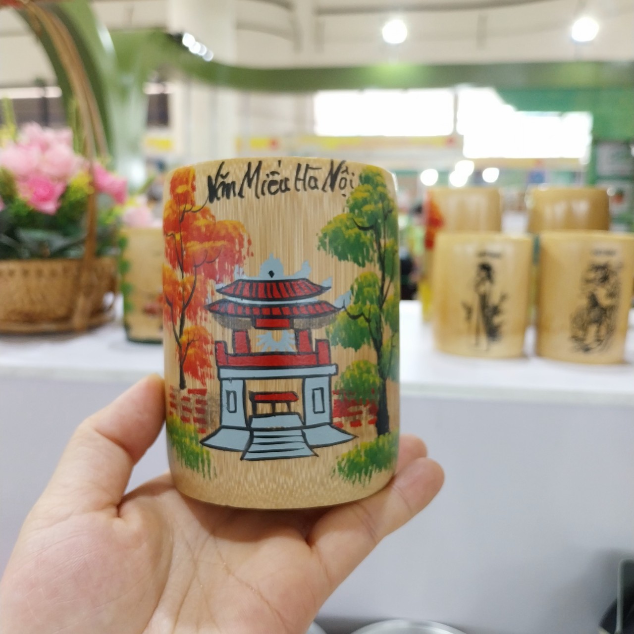 Cốc Tre, Ly Tre vẽ tay phong cảnh quê hương Việt Nam, cốc đựng bút, quà tặng, trang trí, trồng cây